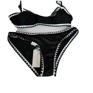 CUPSHE Women's 2pc Bathing Suit Adjustable Straps Black/White Sz Large